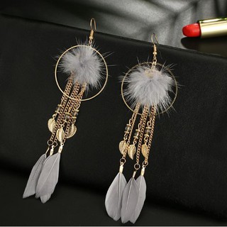 [SALE SỐC 20K] Bông Tai Boho Handmade Lông Vũ Phong Cách Thời Trang Hàn Hiện Đại (Giảm 20k)
