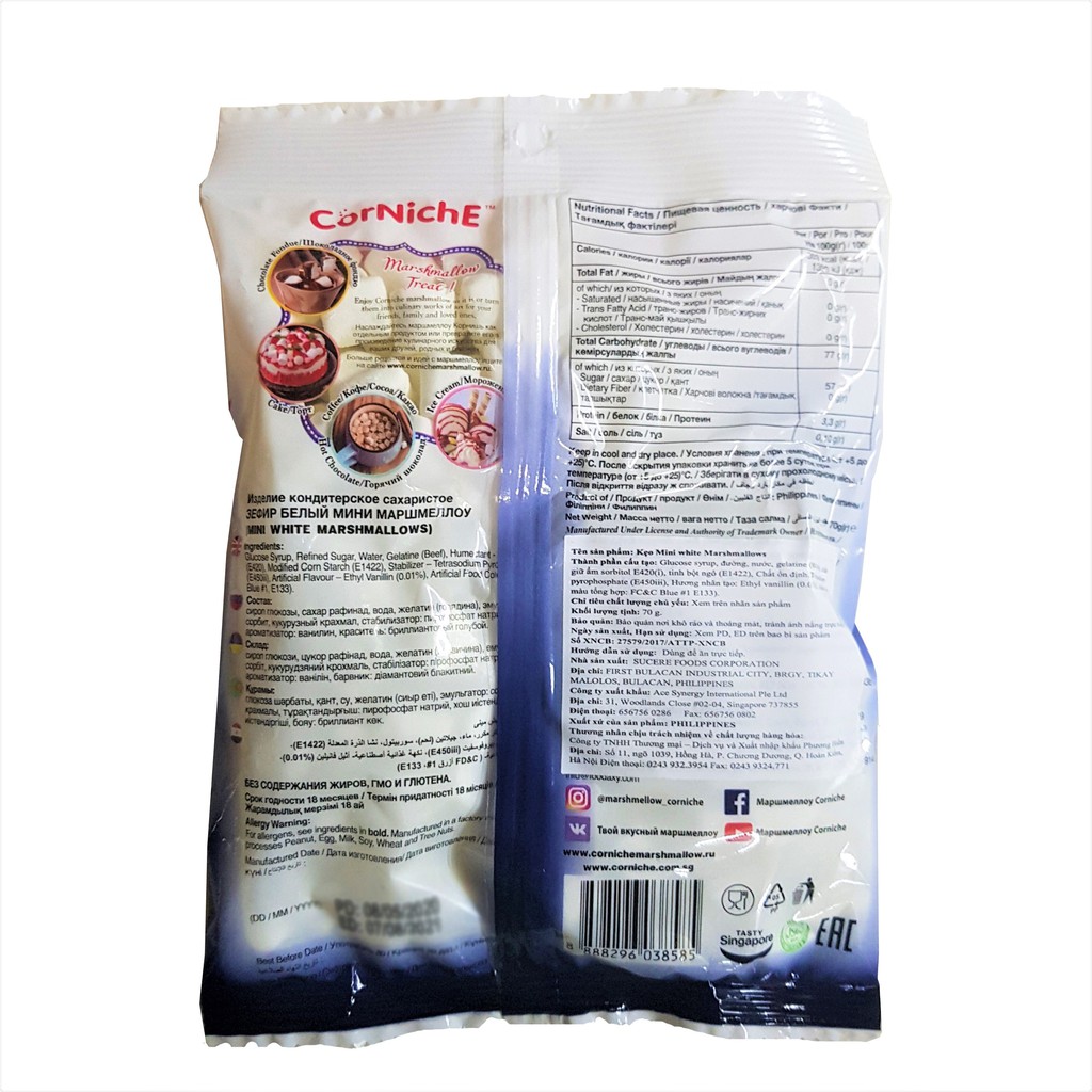 Kẹo Bông Gòn Marshmallow CorNiche Trắng Mini Snow White (Gói 70g) | BigBuy360 - bigbuy360.vn