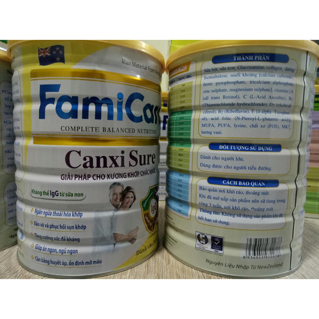 Sữa Famicare Canxi dùng cho người xương khớp, tiểu đường - Lon 900g