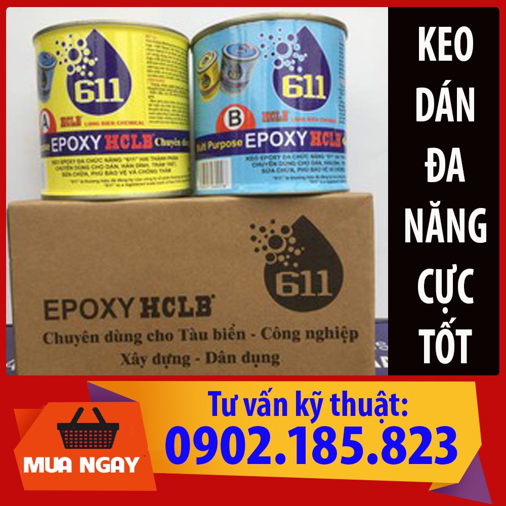 Keo dán đa năng 2 thành phần Epoxy HCLB 611 (bộ 11kg): gỗ, nhựa, bê tông, gạch, đá