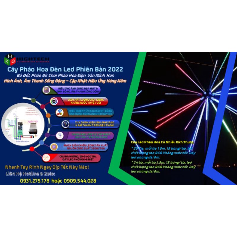 Combo đèn led pháo hoa điều khiển bằng Wifi Có Ngo Ra Âm Thanh