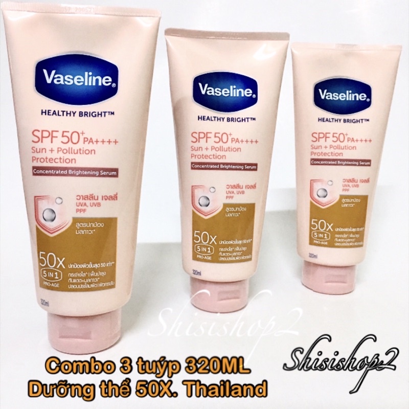 💐 Combo 3 tuyp Dưỡng thể Vaseline 50X SPF 50+++ Thái lan 320ml | BigBuy360 - bigbuy360.vn