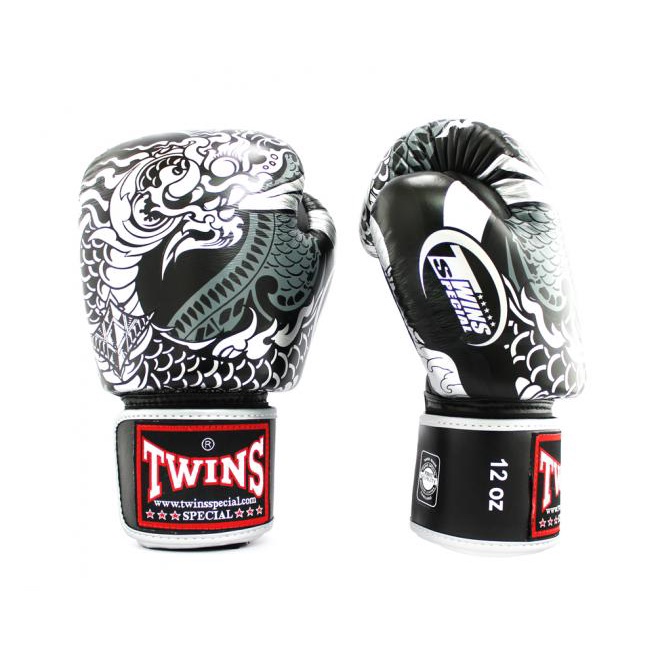 Găng Tay Boxing Muay Thai Kickboxing Twins Chính Hãng Thái Lan FBGVL3-52 NAGAS Đen Bạc