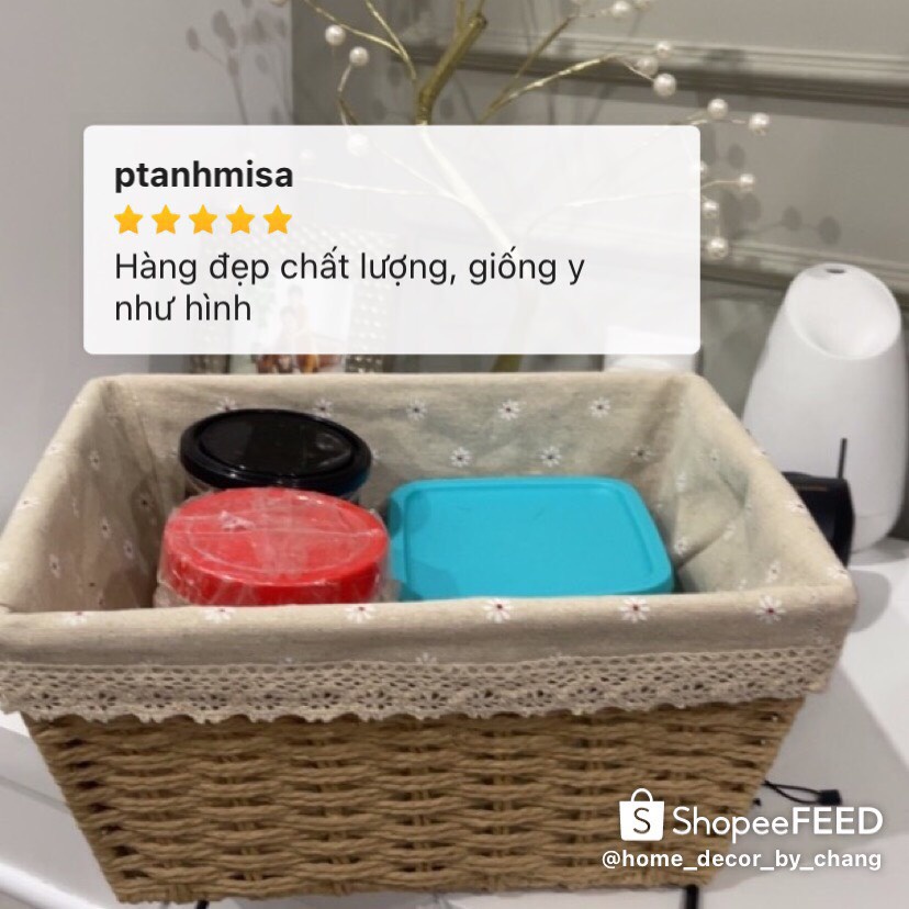 Giỏ Mây Lót Vải Để Kệ Tủ Bếp Đựng Gia Vị, Đồ Khô Nhà Bếp, Đựng Đồ Điện Tử Gia Dụng Trong Nhà Bếp