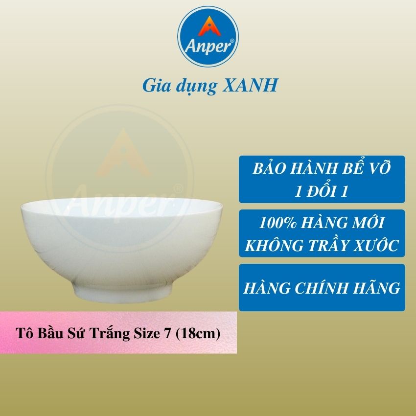 Combo 2 tô sứ 3 bát sứ bầu ANPER dày 15 18 20 cm ăn phở ăn cơm an toàn