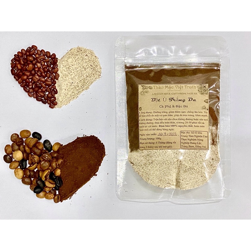 100g BỘT ĐẬU ĐỎ CÀ PHÊ Ủ TRẮNG DA VÀ TẨY TBC CAM KẾT NGUYÊN CHẤT HOMEMADE