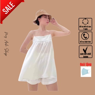 Sét bộ đùi áo 2 dây xòe phối quần đùi siêu xinh phối 2 màu như hình
