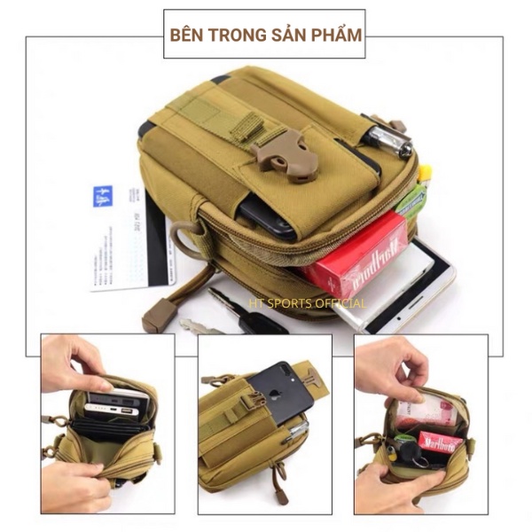 Túi đeo hông, đeo chéo kiểu lính HT Sports nhiều ngăn tiện lợi vải dày dặn chống thấm nước