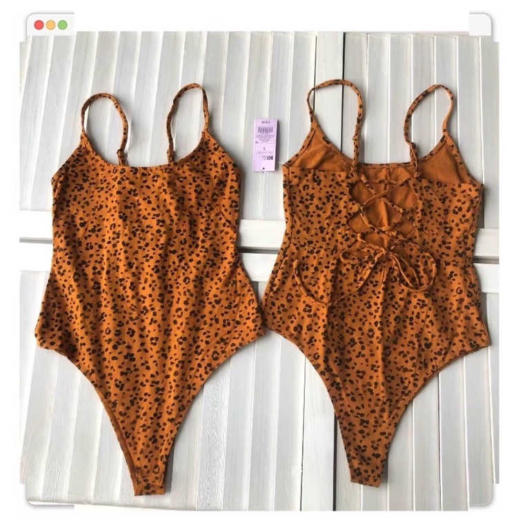 Bodysuit dây đan chéo lưng Leopard Wild Fable hàng XK