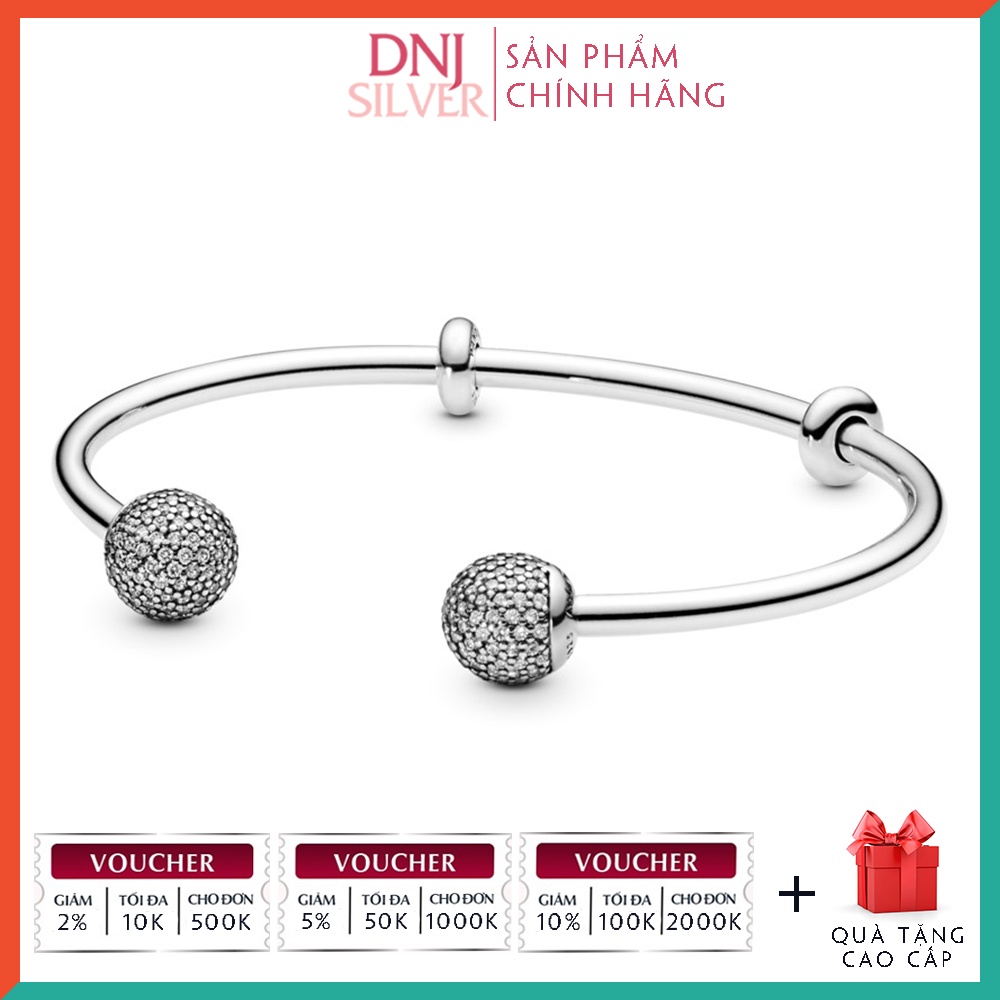 Vòng tay bạc 925 cao cấp - Mẫu vòng Open Pavé Bangle kiềng hở chữ C, có thể mix thêm hạt charm vào vòng theo ý thích
