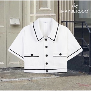 Áo sơ mi croptop viền đen suông Mono Top Mayberoom