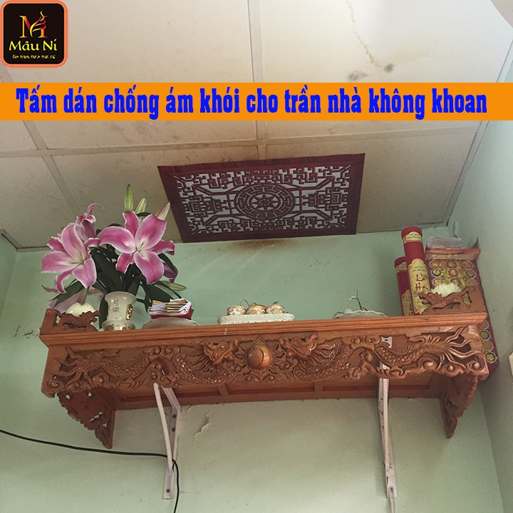 TẤM CHỐNG ÁM KHÓI [ dán ám khói ] dán phòng thờ, dán lên trần nhà, không phải khoan, Kích thước 41cm x 61cm - màu nâu gỗ