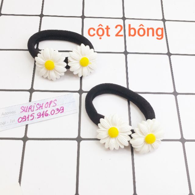 2 Cột Tóc Đính 2 Bông Cúc, Buộc tóc hoa cúc