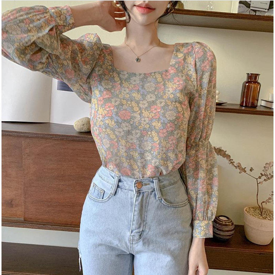 [ Mã 1010FASHIONSALE1 giảm 10K đơn 50K ] Áo Sơ Mi Chất Chiffon Hoạ Tiết Hoa Thời Trang Mùa Hè Cho Phái Nữ