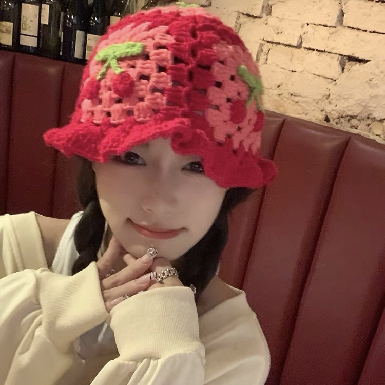 Mũ dệt kim Mg STUDIO họa tiết Cherry độc đáo