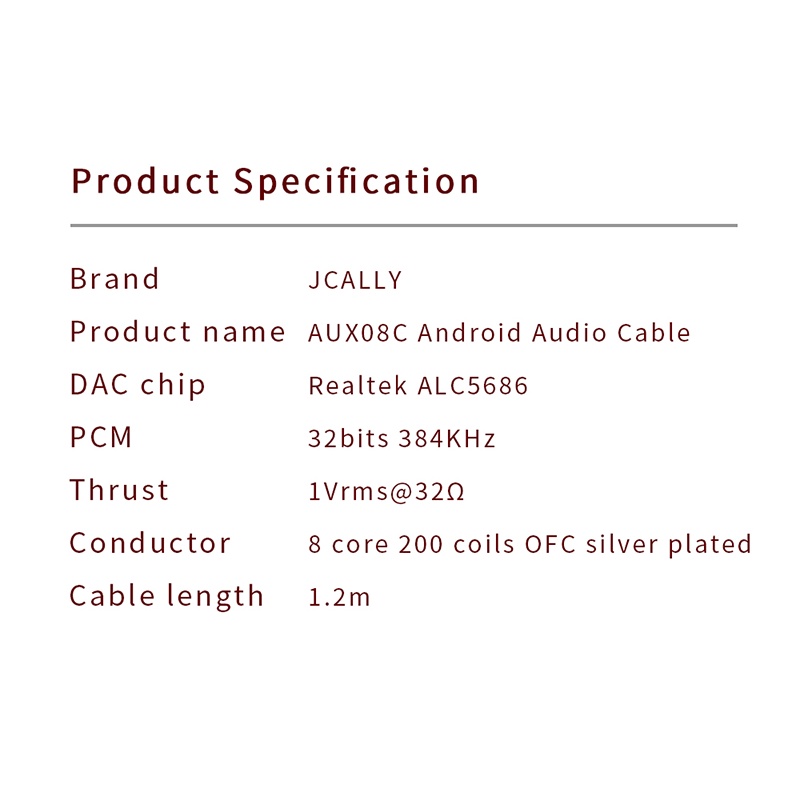 Dây Cáp Âm Thanh Mạ Bạc 1.2m Chuyển Đổi Cổng 3.5mm AUX08C Android USB C Realtek ALC5686 DAC 8 Lõi Tiện Dụng