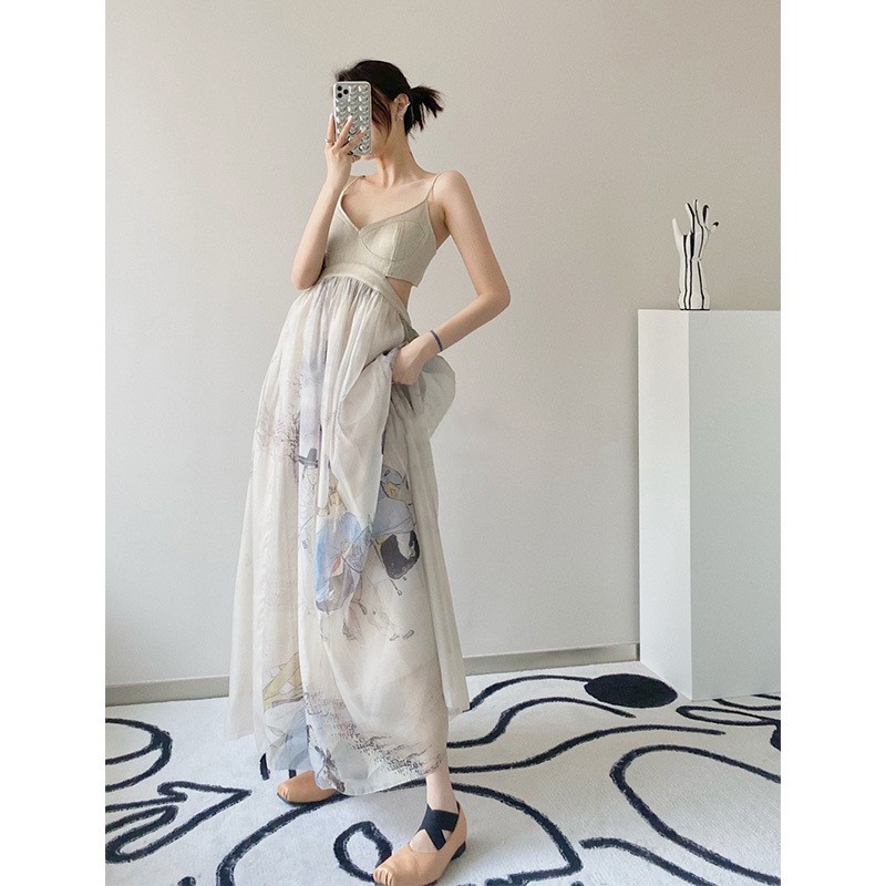 Váy đầm hai dây dự tiệc cúp ngực hoạ tiết em bé sexy Ulzzang Hàn Quốc Order