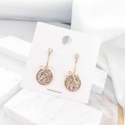 Korean bow pendant earrings