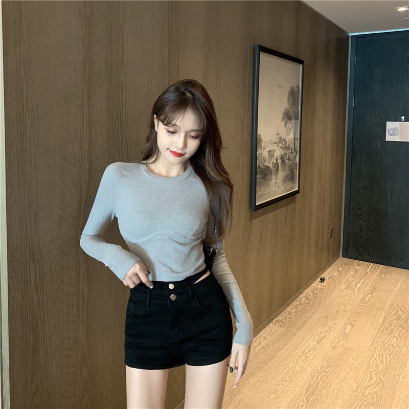 Áo Thun crop top Tay Dài Ôm Ngực Phong Cách Âu Mỹ Mẫu Mới 2021 Thời Trang Cho Nữ