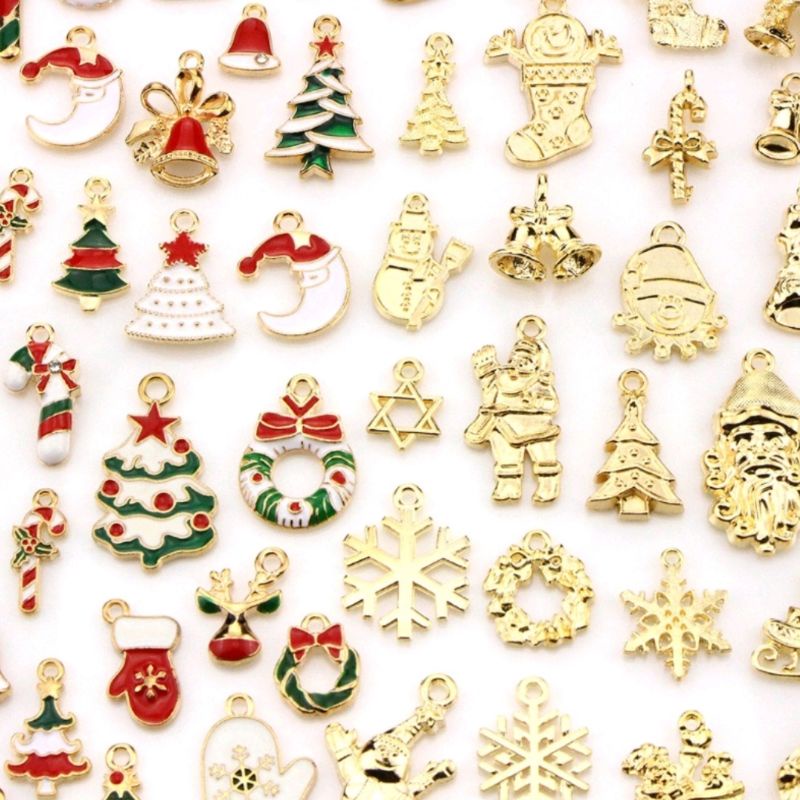 Set 5 mặt dây chuyền Giáng Sinh - Nguyên liệu làm vòng tay, cột tóc, móc khóa Noel