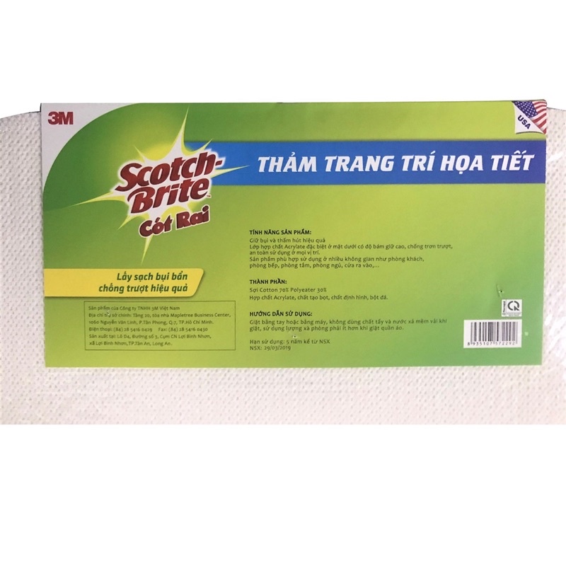 Thảm chống trượt cao cấp Scotch Brite CHÍNH HÃNG 3M 40x60cm đa năng,lấy bụi hiệu quả,thấm hút nước ,hoạ tiết đường cong
