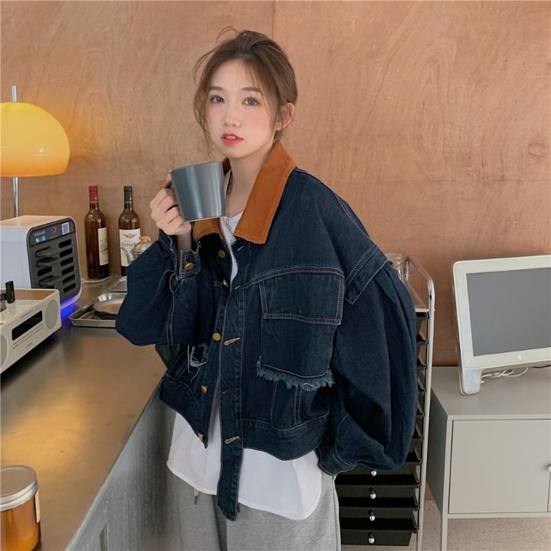 Áo Khoác Denim Thiết Kế Mới Mùa Thu 2022 Phong Cách Cổ Điển Cho Nữ