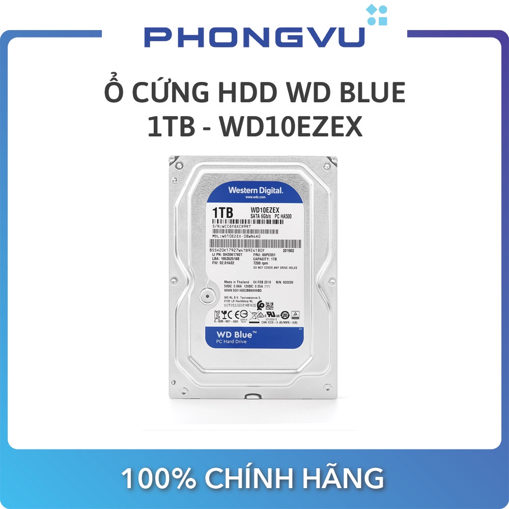 [Mã ELMALL10 giảm 10% đơn 500K] Ổ cứng HDD Western Digital Blue 1TB 3.5&quot; SATA 3 - WD10EZEX - Bảo hành 24 tháng