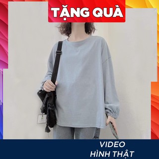Áo thun nữ DÀI TAY bo chun ULZZANG freesize phông form rộng unisex mặc cặp, nhóm, lớp TRƠN MÀU XÁM TRO
