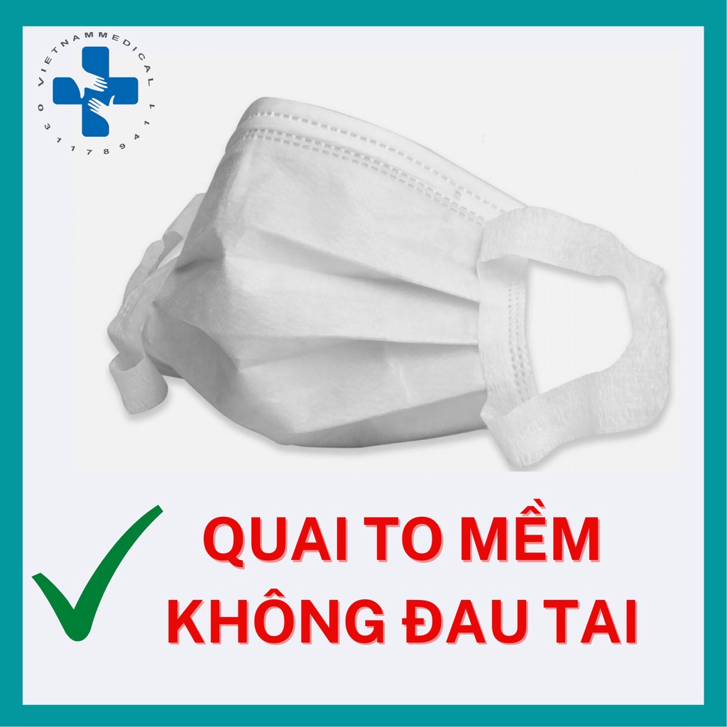 Khẩu Trang Không Đau Tai - 4 Lớp Quai Mềm Vn Medical - Giá Tốt - Hộp 50 Cái