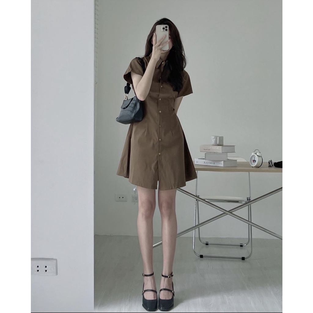 Váy sơ mi dáng chữ A cổ đức có chun sau 6789Somicoduccuccaichunsau222