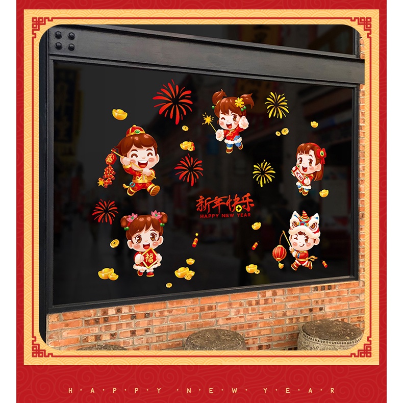 Decal dán tường dán cửa kính decor trang trí tết năm mới QR219669