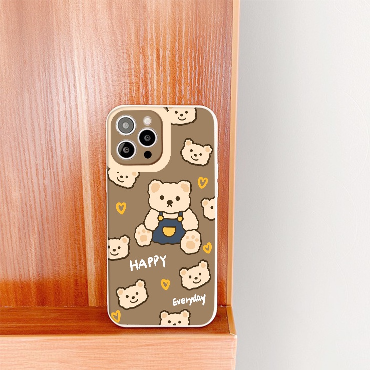 Ốp lưng iphone vuông cạnh gấu bear luck happy ốp iphone 7plus/8/8plus/x/xr/xs/11/12/13/pro/max/plus/promax/6/6splus/7