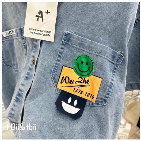 Áo bầu sơ mi bò đuôi tôm form rộng có túi- jean quảng châu mềm mịn