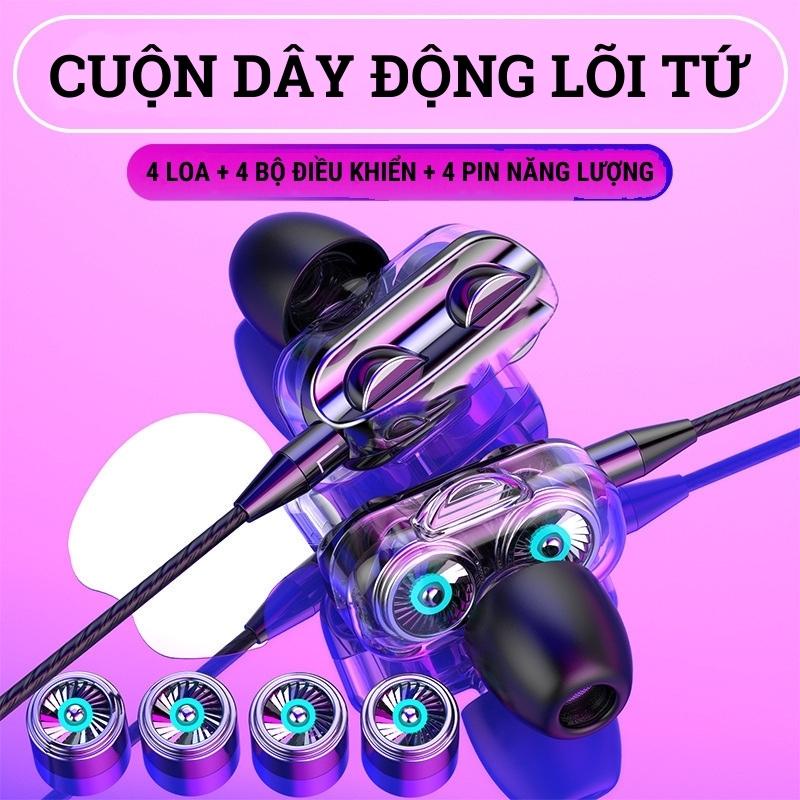 Tai nghe nhét tai có dây có mic lõi tứ cuộn dây chuyển động kép EOR X12 | Loa siêu trầm, tai nghe loa siêu trầm đa năng