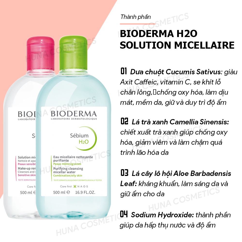 ( AUTH PHÁP) NƯỚC TẩY TRANG BIODERMA H2O SOLUTION MICELLAIRE