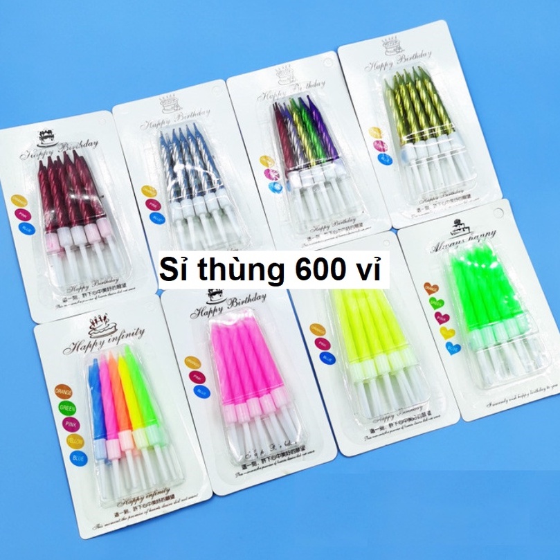 Sỉ thùng 600 vỉ Nến sắc màu trang trí bánh sinh nhật, vỉ nến sinh nhật