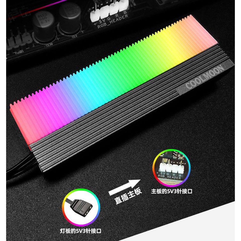 Tản Nhiệt SSD M2 Led RGB Coolmoon - Hỗ Trợ Đồng Bộ Hub Coolmoon và Mainboard