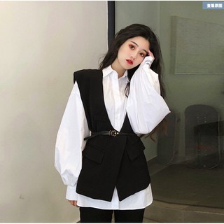 Áo sơ mi trắng + áo vest gile đen basic đơn giản trẻ trung (đăng kèm ảnh thật ở cuối)