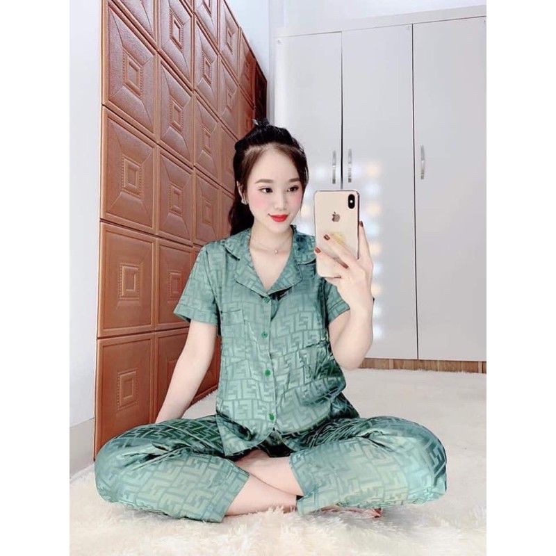 Đồ Bộ Pizama Lụa Gấm Chữ Nổi GG - FF-Xx