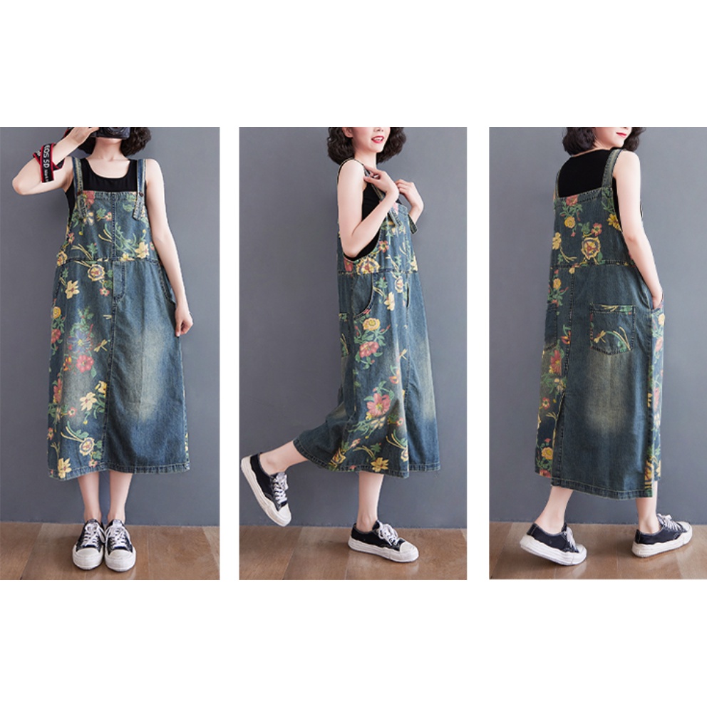 A235 Váy yếm bigsize freesize họa tiết trẻ trung mẫu jean mới
