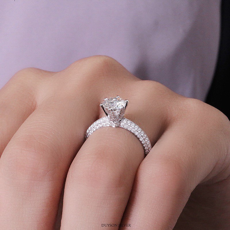 Nhẫn bạc Ý 925 nữ mạ vàng trắng ổ cao đính đá cao cấp đẹp sang trọng DUYSON SILVER - Co