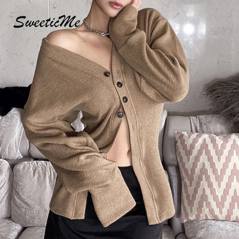 Áo Cardigan Dệt Kim Tay Dài Dáng Ôm Màu Trơn Thời Trang   Quyến Rũ Cho Nữ