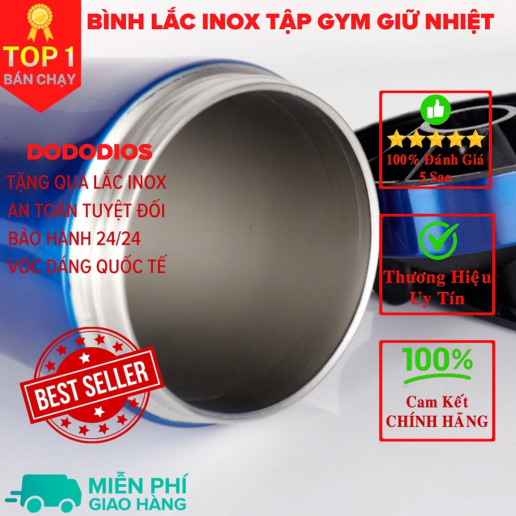 [Loại Cao Cấp - Giữ Nhiệt - Inox 304] bình lắc gym shaker, bình nước thể thao inox giữ nhiệt + Tặng quả lắc - Màu Đen