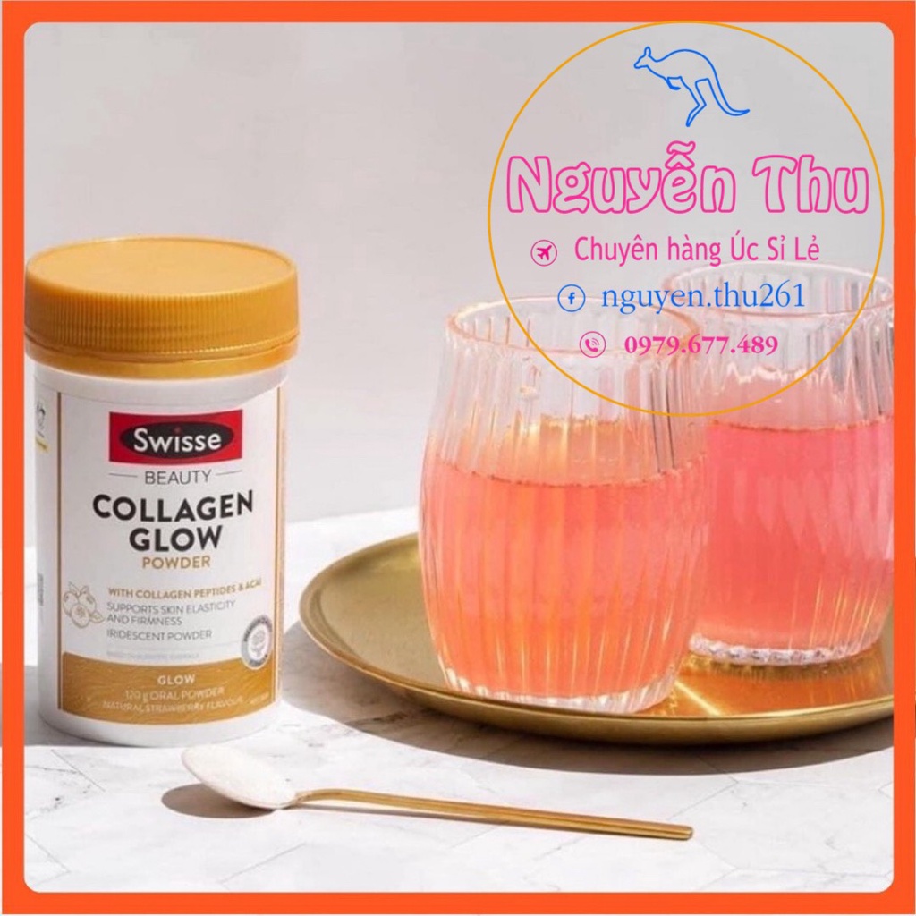 Collagen glow dạng bột uống swisse 120g, swisse collagen glow powder úc, hỗ trợ đẹp da, căng bóng, trắng sáng da