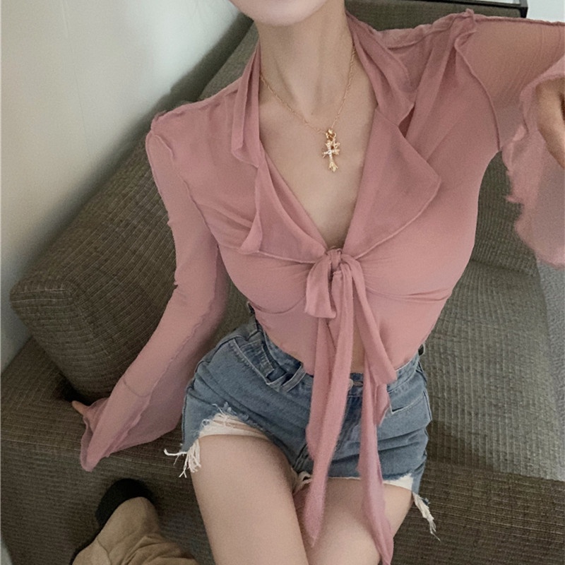 Áo Croptop Lưới Xuyên Thấu Gợi Cảm Cho Nữ
