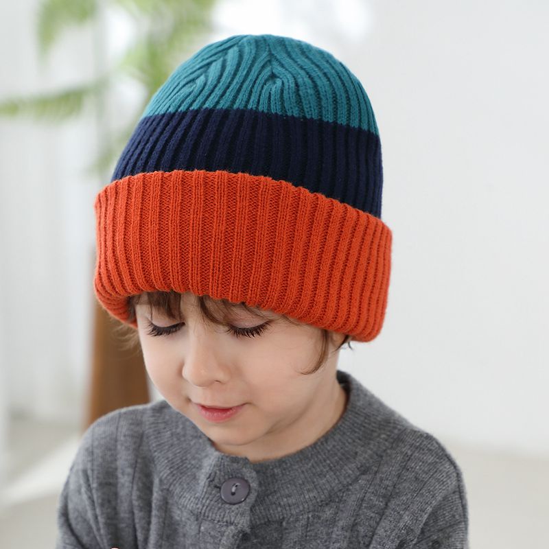 Mũ Len Beanie Mềm Mại Họa Tiết Kẻ Sọc Nhiều Màu Sắc Giữ Ấm Mùa Đông Cho Bé