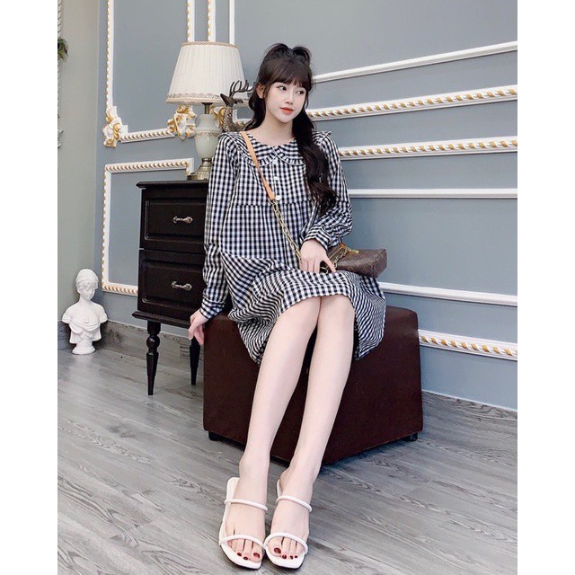 [Hàng cao cấp]Váy bầu thiết kế☘️đầm bầu mặc đi làm đi chơi đều được☘️chất kẻ hàn siêu mát☘️free size (43-68kg)