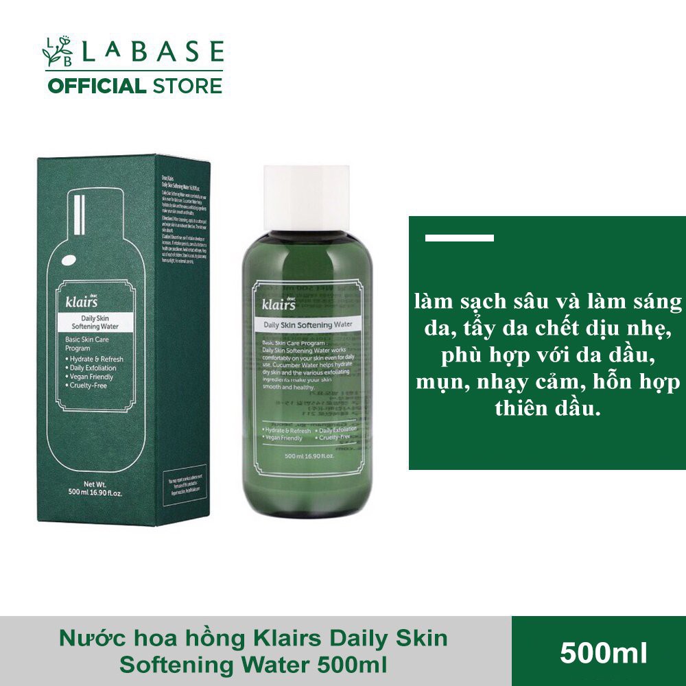 Nước hoa hồng Klairs Daily Skin Softening Water 500ml - Hàng Nhập Khẩu