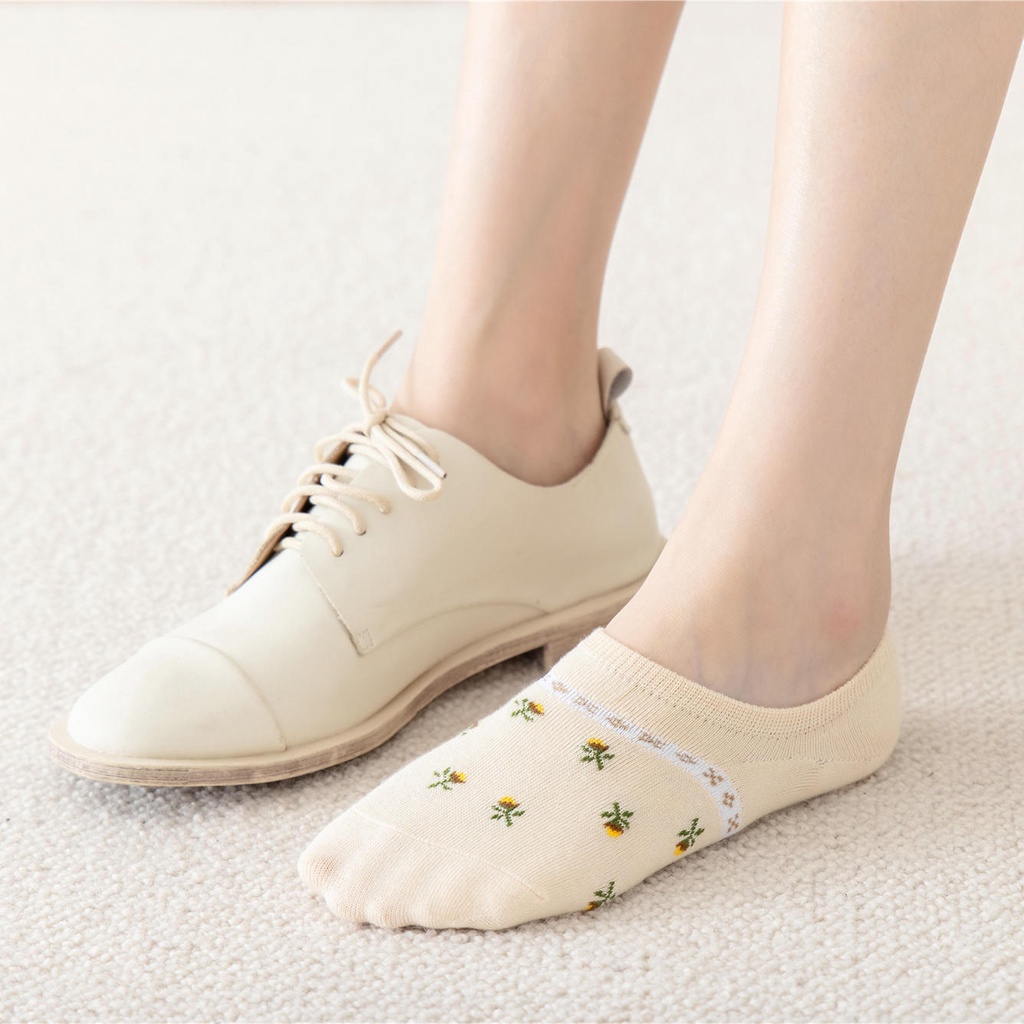 Tất nữ cổ ngắn đi giày lười họa tiết dễ thương chống trượt chất liệu liệu cotton thoáng mát TV005