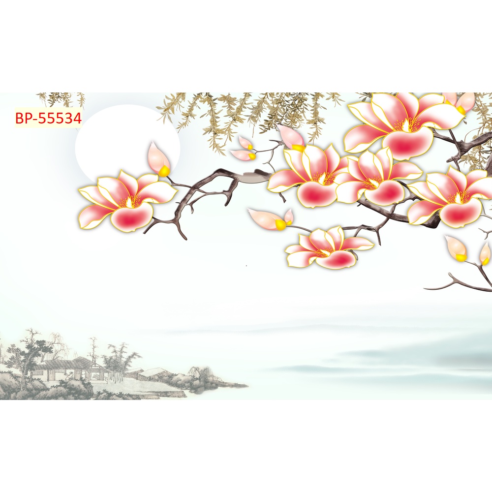 Tranh dán tường Hoa Mộc Lan Màu sắc tươi sáng, độ sắc nét cao, độ bền màu từ 10 năm trở lên